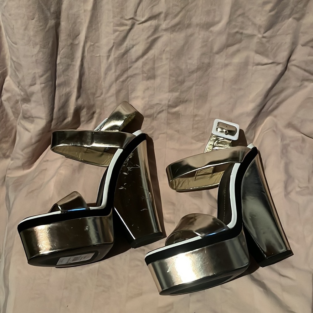 Giuseppe Zanotti Gold/Silver Metallic Platform Sandal 70s Disco Wedge heel Sz 38